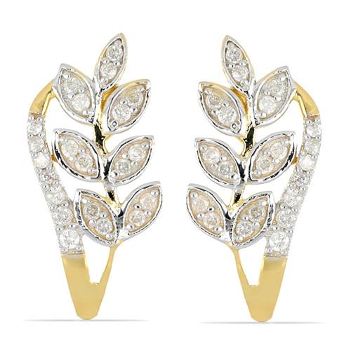 BUY 14K GOLD NATURAL WHITE DIAMOND GEMSTONE LEAF EARRINGS